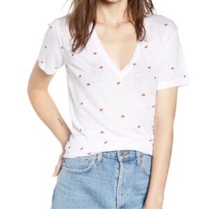 RAILS Cara Kisses Burnout Short-Sleeve Linen Blend White T-Shirt Size Medium